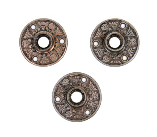 lot of three matching original antique american ornamental cast iron interior residential passage door rosettes