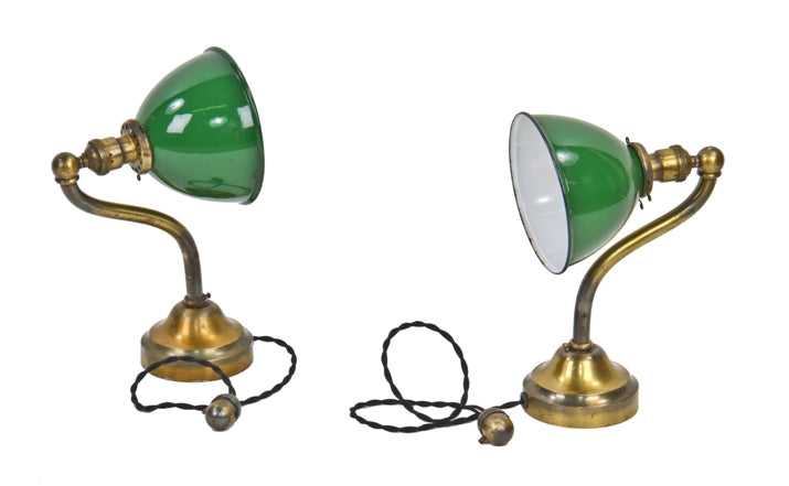 matching pair of c. 1915 vintage american industrial railroad depot benjamin green porcelain enameled wall sconces with push button "pendant switches"