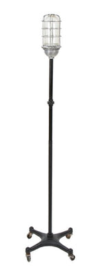 rewired vintage american industrial mobile theater stage upright "ghost light" with four-legged cast iron base
