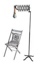 repurposed vintage american industrial extensible scissor arm bracket floor lamp with four-legged cabriole style base