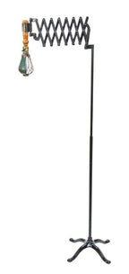 repurposed vintage american industrial extensible scissor arm bracket floor lamp with four-legged cabriole style base