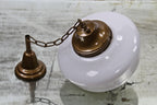 rewired c. 1930's depression era american "schoolhouse" style pendant light fixture with white opalescent glass shade