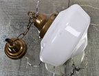 rewired c. 1930's depression era american "schoolhouse" style pendant light fixture with white opalescent glass shade