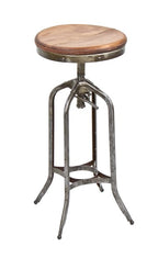 late 1920's american "uhl art steel" adjustable height four-legged factory stool with solid maple wood seat