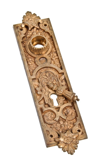 hard to find c. 1870's antique american victorian era ornamental cast bronze doorknob backplate with swinging keyhole cover