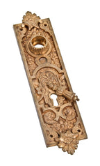 hard to find c. 1870's antique american victorian era ornamental cast bronze doorknob backplate with swinging keyhole cover
