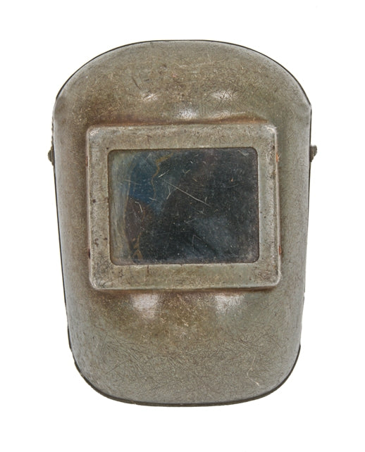 worn and weathered reinforced american industrial factory machine shop welder mask with oversized eye shield