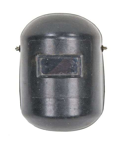 original american industrial molded black fiberglass factory machine shop welder's helmet with intact head strap