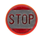 original c. 1920's vintage american industrial single-sided circular automobile ruby red pressed glass "stop" tail light lens