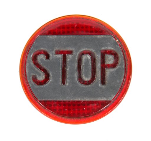 original c. 1920's vintage american industrial single-sided circular automobile ruby red pressed glass "stop" tail light lens
