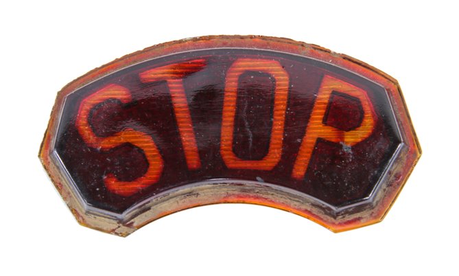 hard to find c. 1930's vintage american art deco automobile pressed amber glass "reelite" bobber stop tail light lens