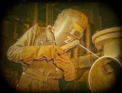 intact vintage american industrial factory machinist molded fiberglass welding helmet with eye shield and head strap