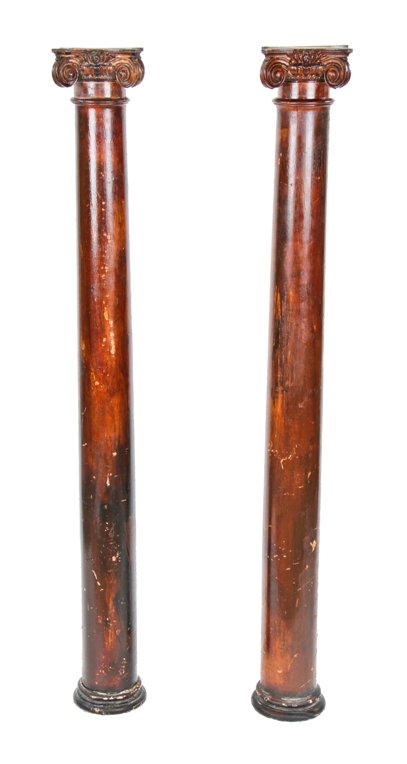 matching set of original late 19th century american victorian era varnished oak wood "room divider" columns with ornamental capitals