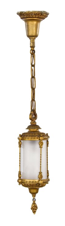 original late 1920's spanish revival style american bungalow pendant ceiling fixture with original frosted glass shade