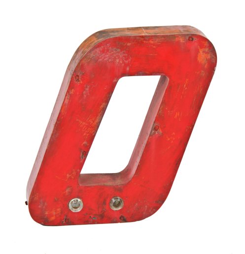 vintage c. 1940's american exterior building facade bowling alley neon letter sign with old red paint finish