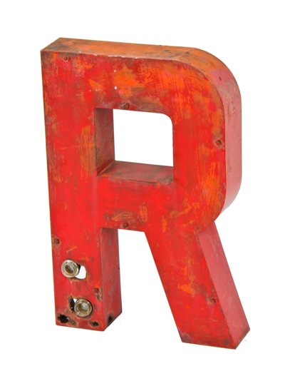 original early 1940's south side chicago exterior pressed and folded steel neon letter sign with red paint finish