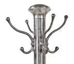 refinished vintage american industrial brushed metal freestanding coat or hat rack with four-legged tubular steel base