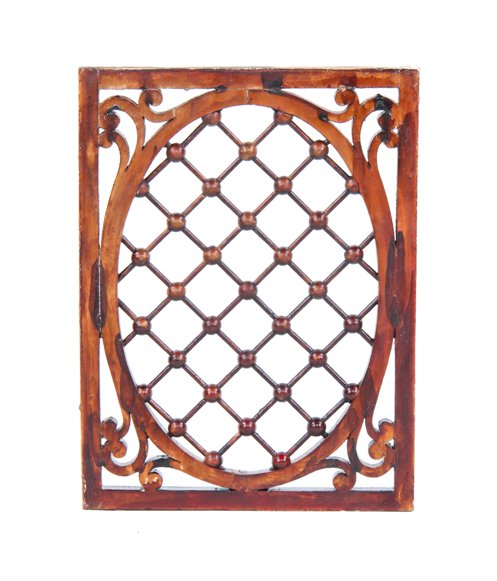 original intact late c. 19th century heavily varnished oak wood interior residential "stick and ball" fretwork panel