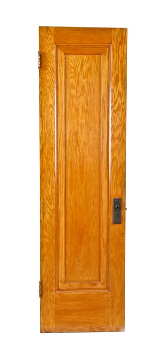 late 1920's american interior chicago bungalow varnished oak wood single recessed panel closet door with original hardware