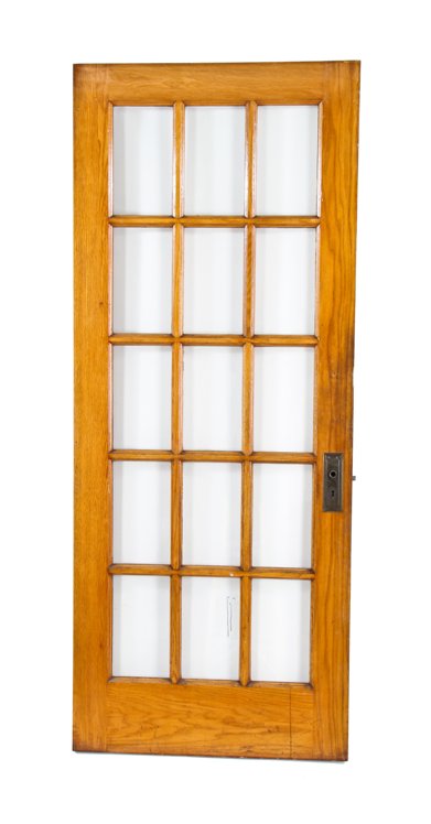 fully intact late 1920's chicago bungalow golden oak wood french door containing fifteen translucent glass panels