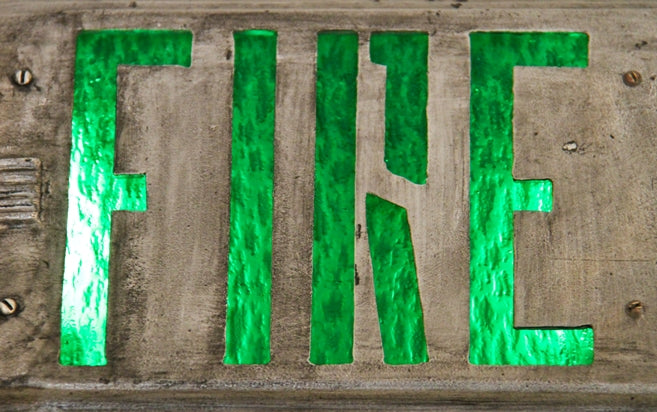 unique c. 1930's american art deco streamlined style orpheum theater cast aluminum "fire escape" illuminated sign