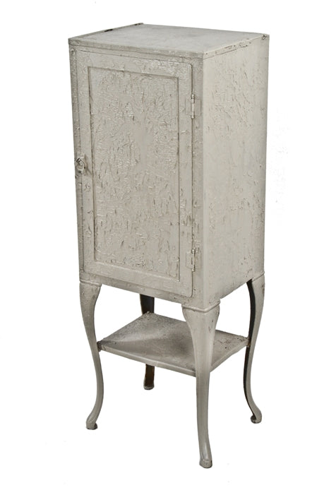 early 20th century american vintage medical enameled steel hospital supply cabinet with cast iron cabriole style legs