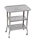 refinished c. 1930's vintage medical three tier pressed and folded steel hospital operating room mobile supply cart with original casters