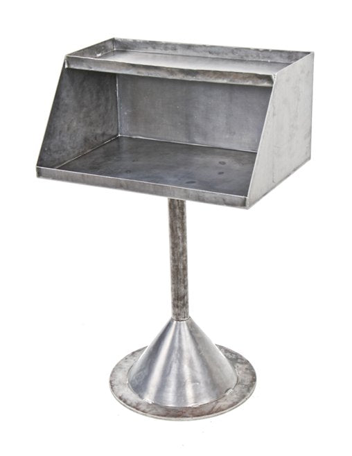 very unusual late 1930's heavy gauge welded joint steel factory assembly line foreman's desk with tapered pedestal base