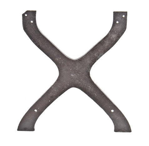 matching set of unique and unusual early 20th century heavy cast iron x-shaped factory workbench or table bases