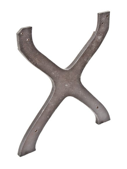 matching set of unique and unusual early 20th century heavy cast iron x-shaped factory workbench or table bases