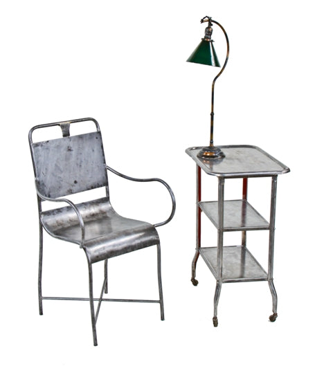 all original c. 1900-05 american industrial oxidized copper bent tubular brass table or desk lamp with green cased glass shade