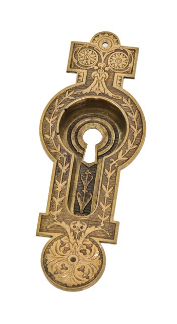 19th century antique american victorian era ornamental cast brass "design no. 526" residential pocket door escutcheon