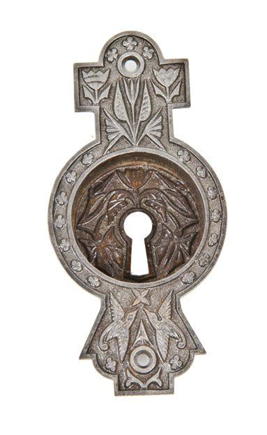 19th century american eastlake style refinished ornamental cast iron residential pocket door plate with winged birds