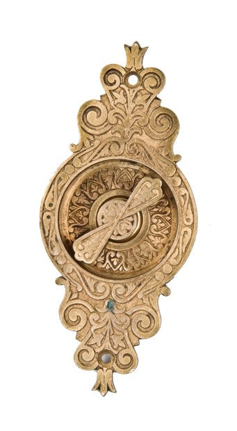 c. 1870's original american victorian era decorative cast bronze interior residential pocket door "cup" handle with lever