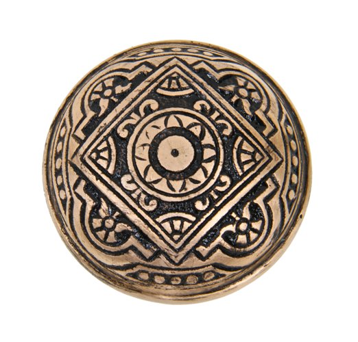 single 19th century dome-shaped american eastlake style cast brass interior residential doorknob with black enameled inlay