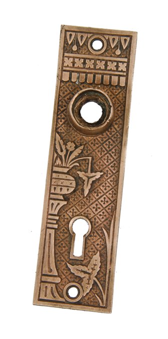original and intact c. 1880's american eastlake style "broken leaf" pattern interior residential passage door backplate