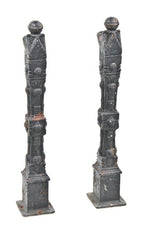 matching set of original 19th century american victorian era ornamental cast iron black enameled exterior newel posts