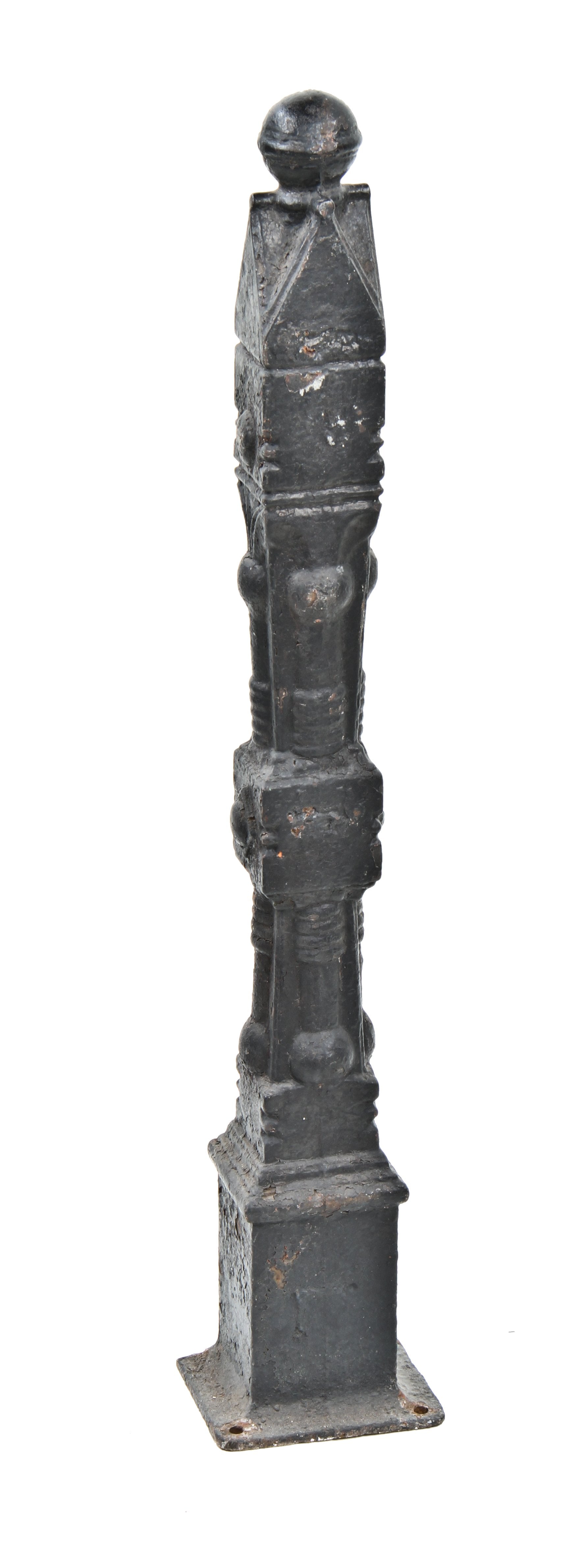late 19th century exterior black enameled cast iron residential staircase landing freestanding newel post with ball finial