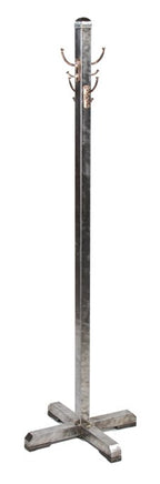 c. 1930's refinished vintage american industrial freestanding heavy gauge steel office coat rack with cast bronze double hooks