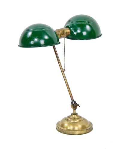 vintage american industrial articulating joint faries "portable" brass table lamp with dual benjamin pull-chain socket