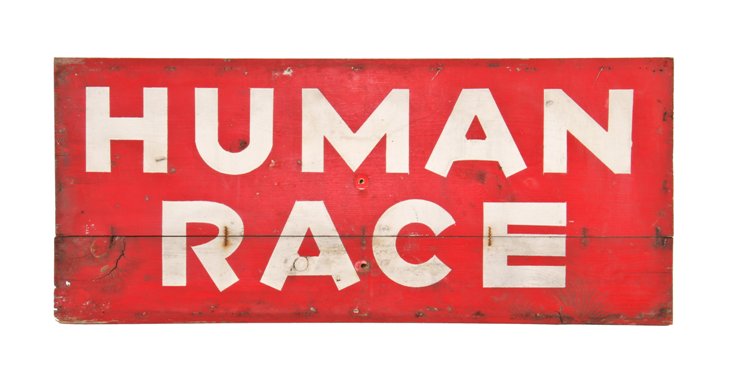 original c. 1950's classic roadside americana burma-shave "human race" painted double-sided wood advertising sign