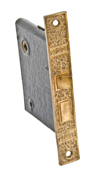 fully functional c. 1880's american eastlake style "ivy" pattern interior vestibule mortise lock with cast brass face plate