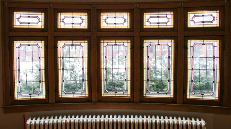all original c. 1930's american leaded art glass casement window salvaged from a chicago bungalow residence