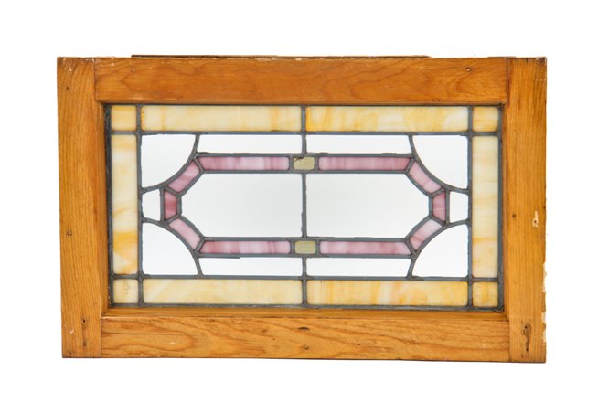 c. 1930's american interior residential leaded art glass chicago bungalow residence transom window with original wood sash frame