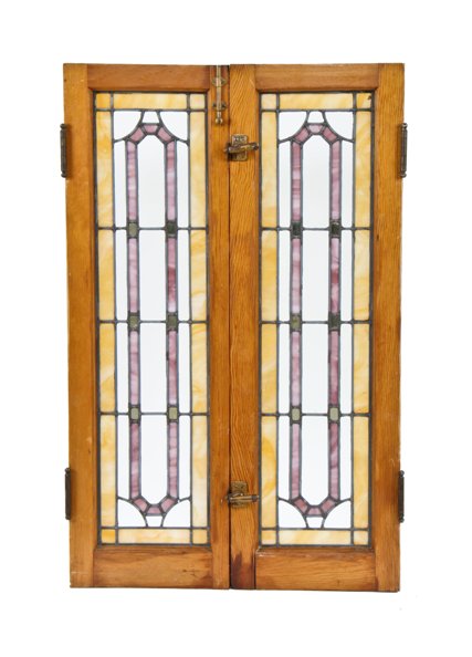 complete set of original american craftsman style c. 1930's interlocking interior residential leaded art glass windows