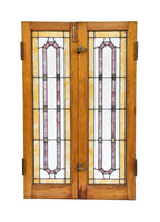 complete set of original american craftsman style c. 1930's interlocking interior residential leaded art glass windows