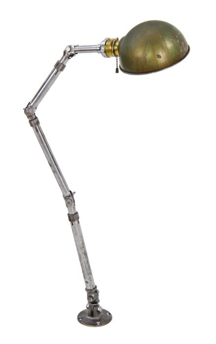 original late 1930's vintage american industrial multi-jointed articulating arm "adjusco" factory machine task lamp