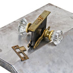complete c. 1930's american chicago bungalow interior passage door lockset with pressed "crystal" glass doorknobs
