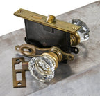 complete c. 1930's interior chicago bungalow passage door lockset with original faceted pressed glass doorknobs