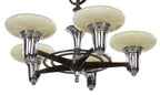 visually compelling late 1920's american art deco machine age five light polished chrome ceiling light fixture